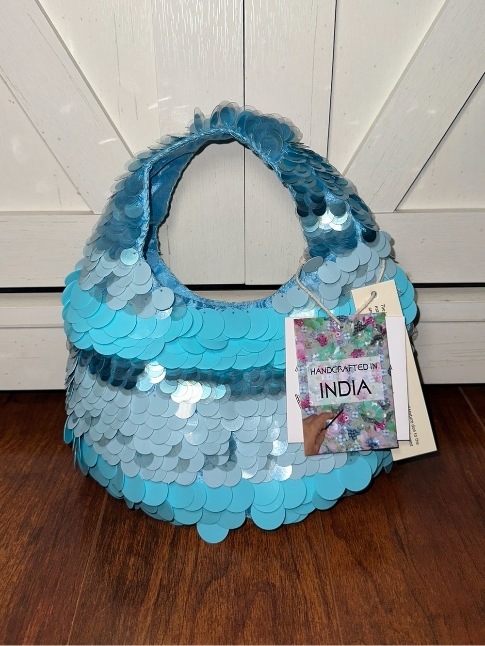 Handcrafted in India Blue Sequin Hobo Bag - Turquoise Ombre
